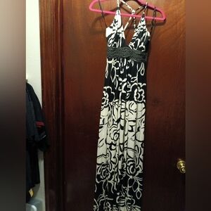 Sky Woman's 100% Silk Maxi Dress Suede Umpire Corset Halter Neck Size Small